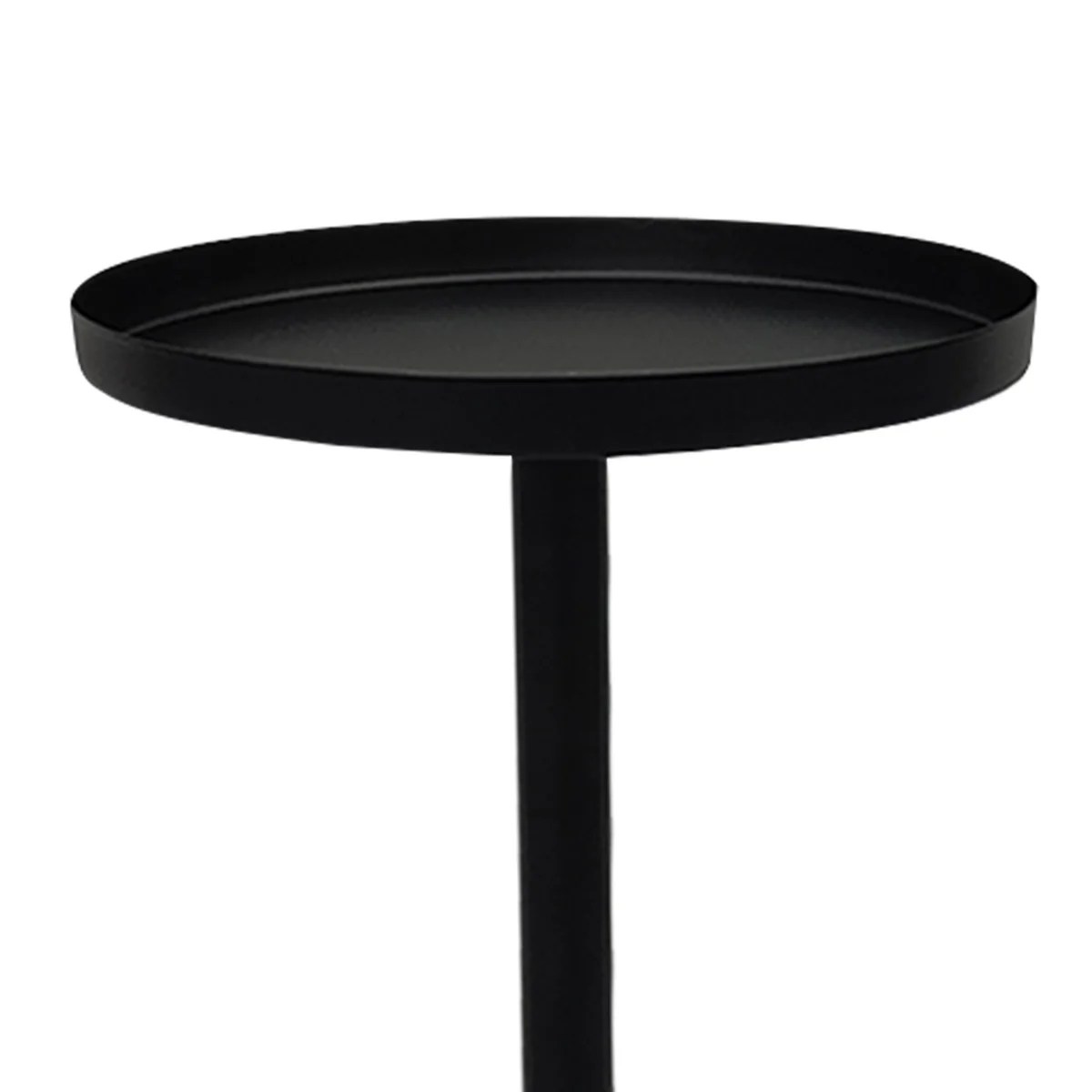 Ara 12" Matte Black Vintage Side End Table, Round Tray Top, Iron, Small Space Accent Table