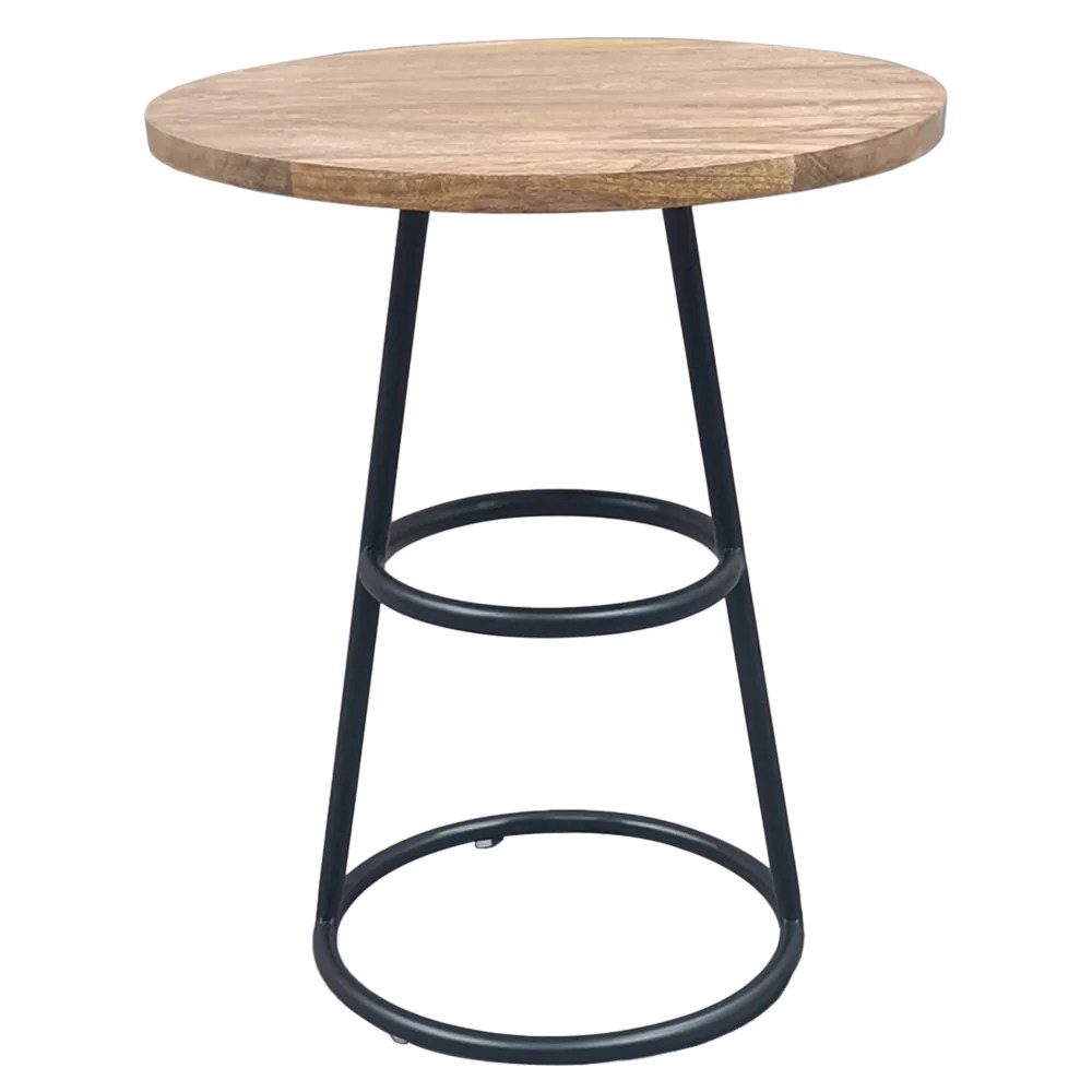 Amelia 20" Round Mango Wood Side Table, Black Iron Frame, End Table, Rustic Farmhouse, Coastal, Transitional, French Country, Industrial, Scandinavian Style