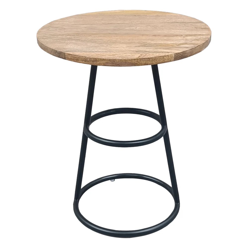 Amelia 20" Round Mango Wood Side Table, Black Iron Frame, End Table, Rustic Farmhouse, Coastal, Transitional, French Country, Industrial, Scandinavian Style