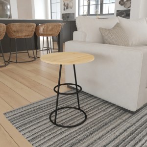 Amelia 20" Round Mango Wood Side Table, Black Iron Frame, End Table, Rustic Farmhouse, Coastal, Transitional, French Country, Industrial, Scandinavian Style