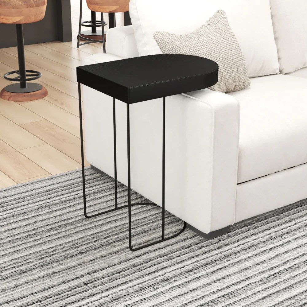 Modern End Table, Black Aluminum, 25 Inch, Hammered