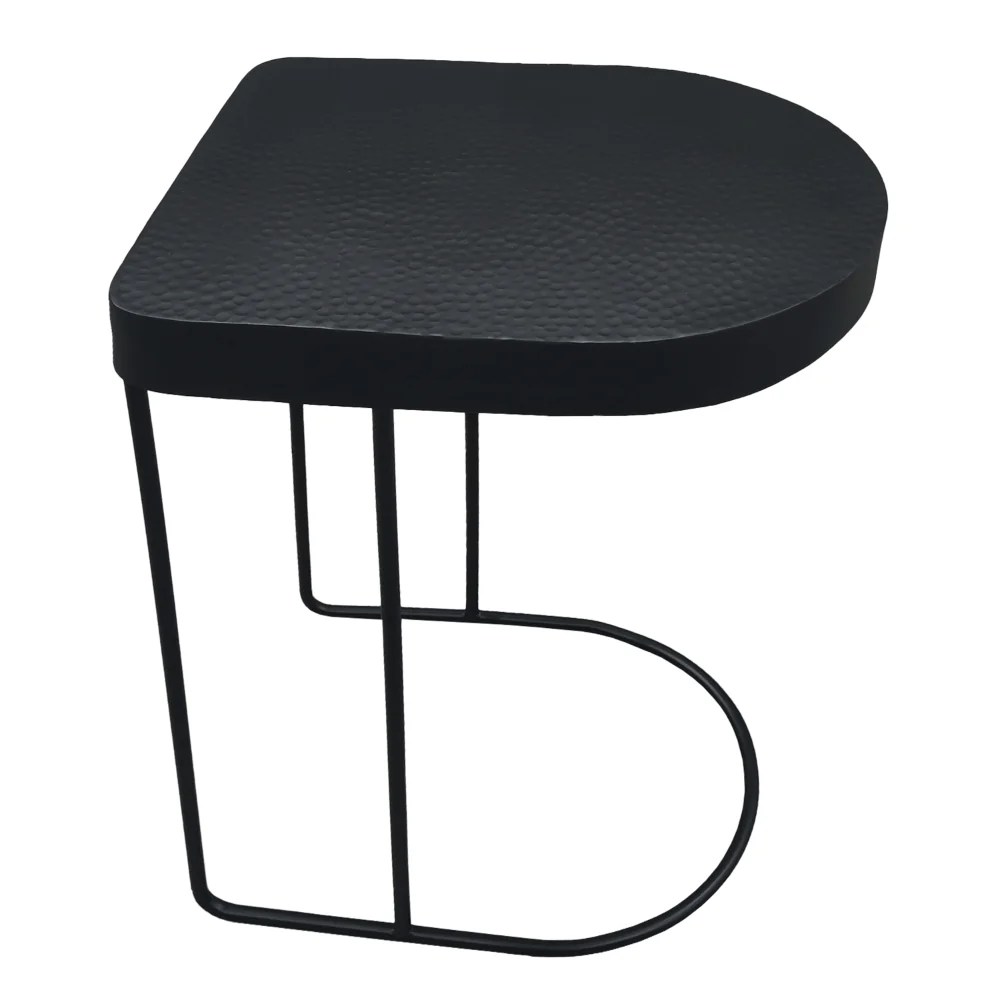 Modern End Table, Black Aluminum, 25 Inch, Hammered