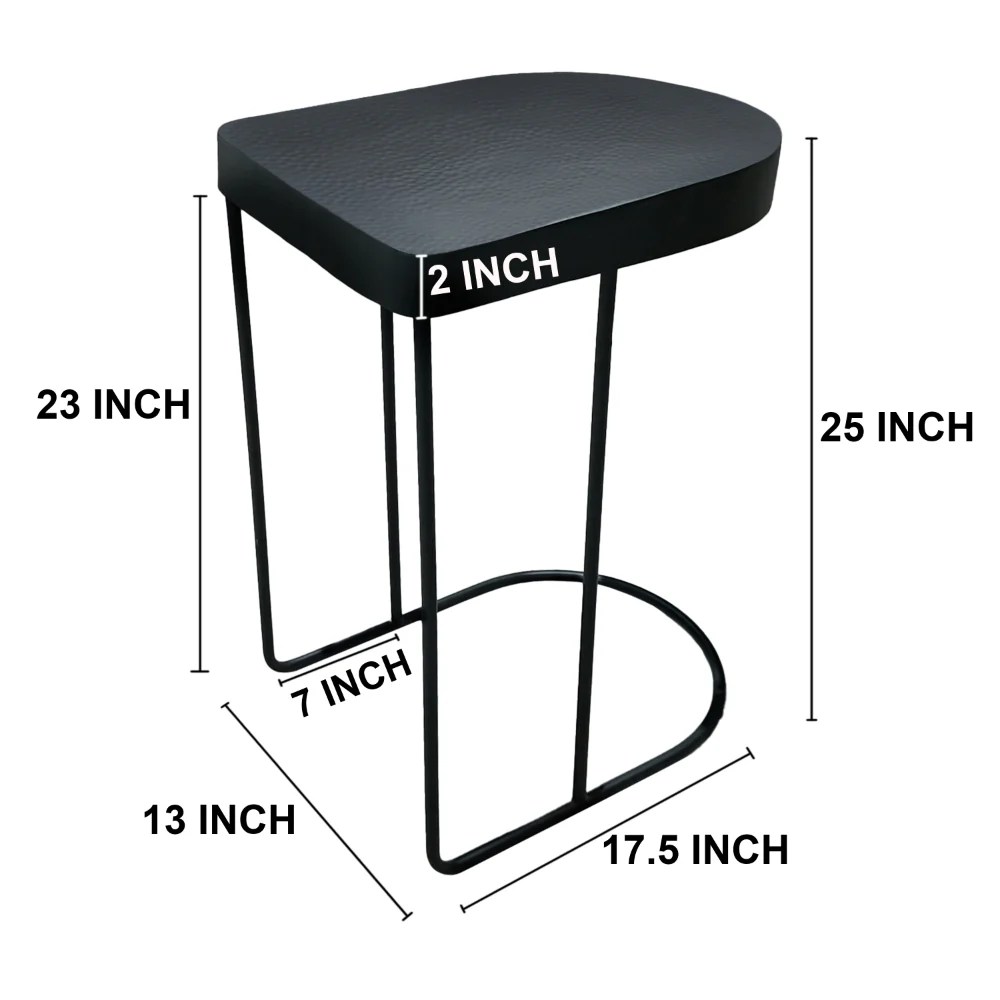 Modern End Table, Black Aluminum, 25 Inch, Hammered