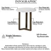 20" Round White Marble Top End Table, Natural Mango Wood, 3-Leg Sled Base, Modern Side Table