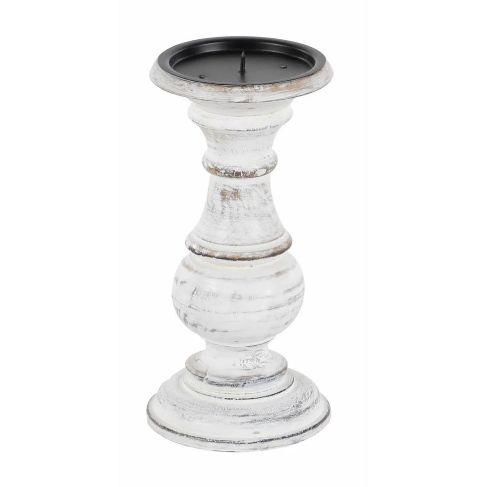 Distressed White Wooden Candle Holders, Farmhouse Style, Set of 3, Mango Wood, Pillar Candle Holders, Rustic Decor