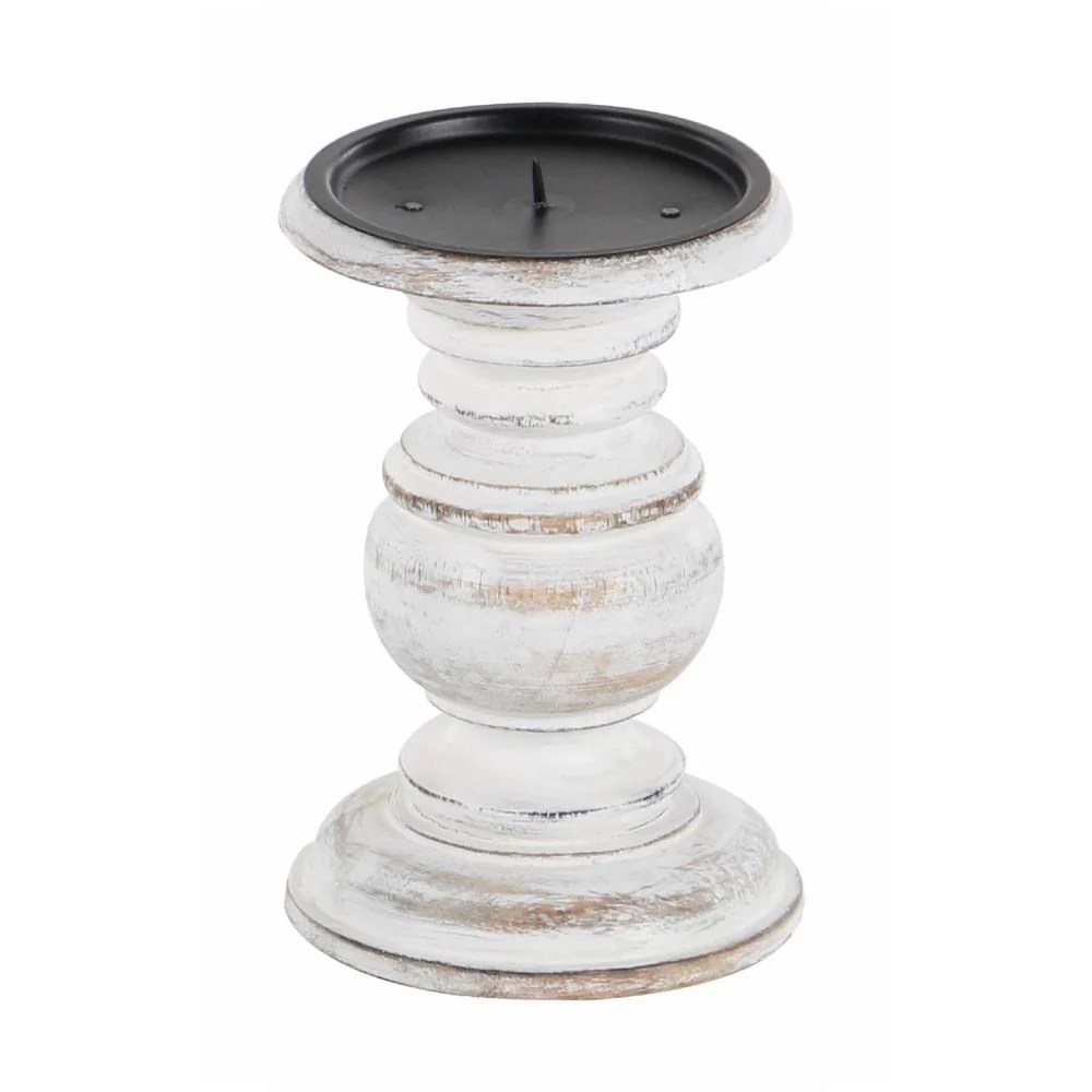 Distressed White Wooden Candle Holders, Farmhouse Style, Set of 3, Mango Wood, Pillar Candle Holders, Rustic Decor