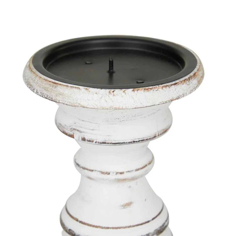 Distressed White Wooden Candle Holders, Farmhouse Style, Set of 3, Mango Wood, Pillar Candle Holders, Rustic Decor