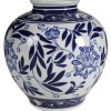 Blue & White Ceramic Floral Vase, 9"H Classic Pot Shaped Decorative Vase for Home Decor, Garden Decor, Indoor Outdoor Use