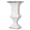 Large White & Silver Ceramic Decorative Urn with Pedestal Base - Rectangular Opening, Glossy Finish