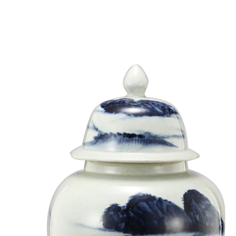 Blue & White Ceramic Ginger Jar - 18"H Elegant Decorative Windswept Design Kitchen & Dining Décor