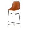 Tan Brown Genuine Leather Bar Stool, Industrial Iron Bar Chair with Footrest, 20" x 18" x 44"
