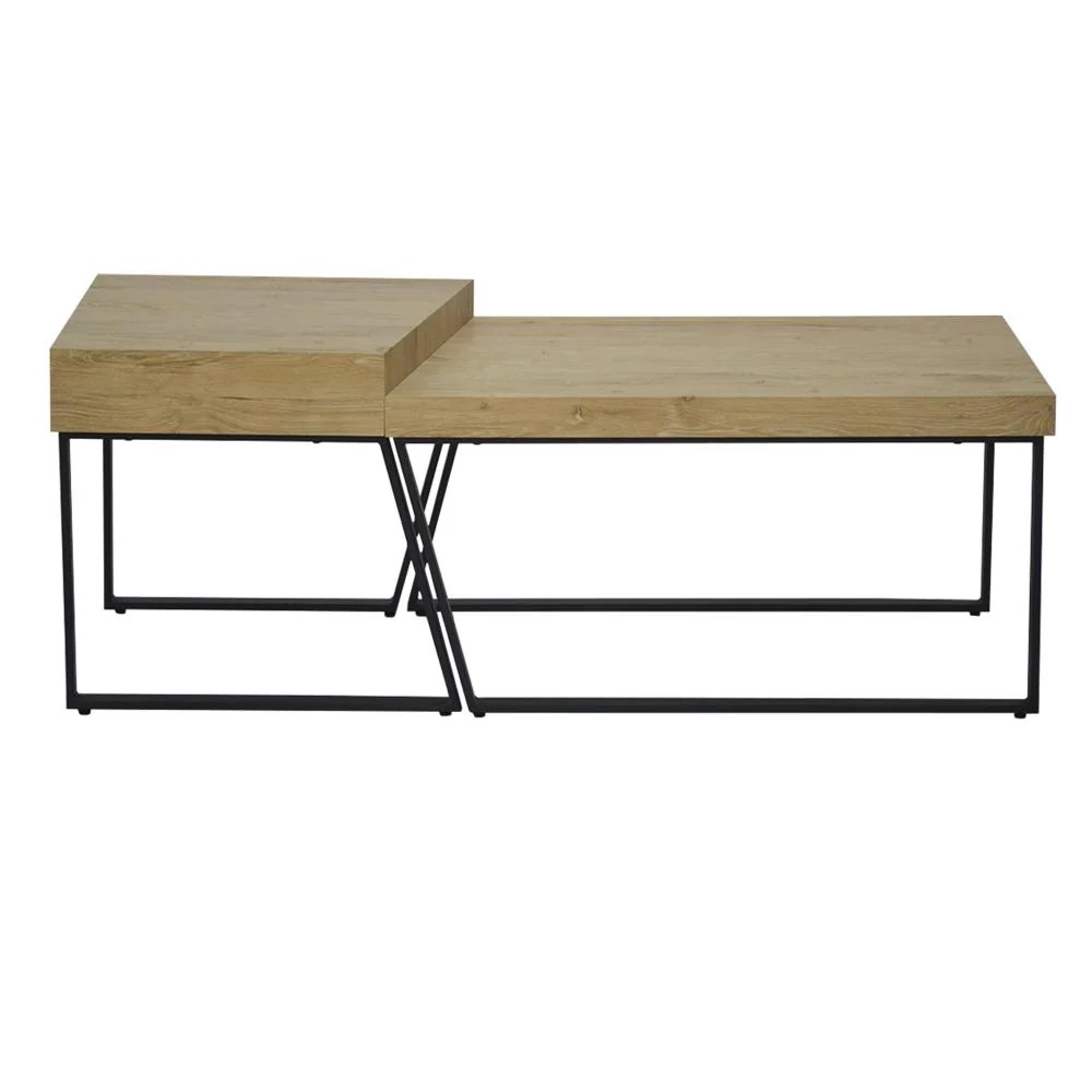 Rectangular Wooden Coffee Table, Oak Brown & Black Metal Frame