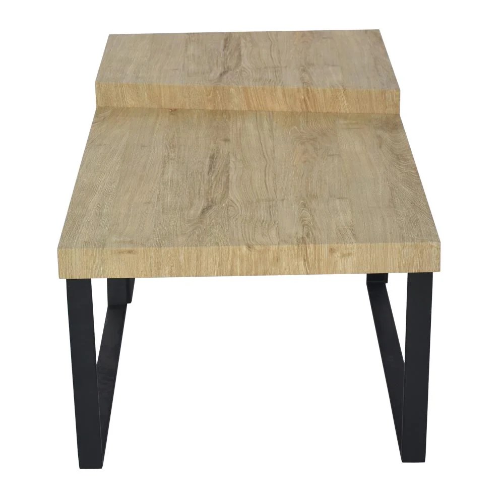 Rectangular Wooden Coffee Table, Oak Brown & Black Metal Frame