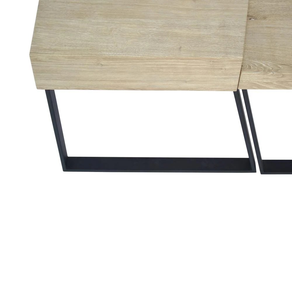 Rectangular Wooden Coffee Table, Oak Brown & Black Metal Frame