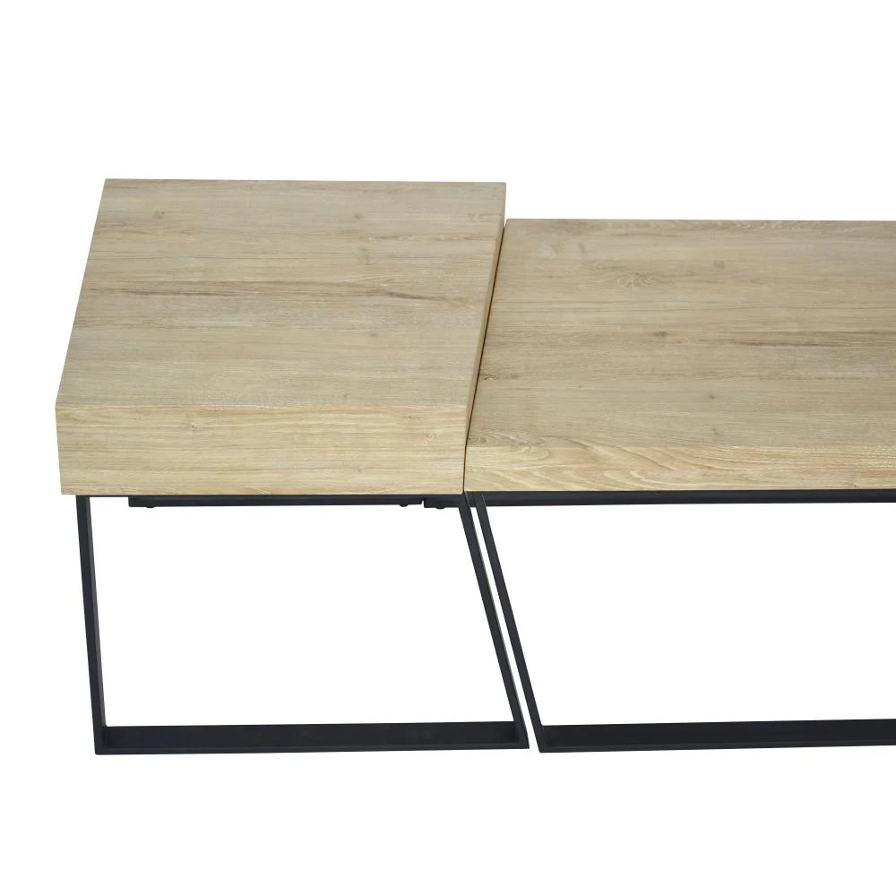 Rectangular Wooden Coffee Table, Oak Brown & Black Metal Frame