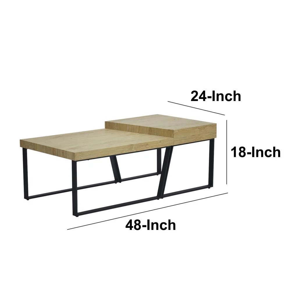 Rectangular Wooden Coffee Table, Oak Brown & Black Metal Frame