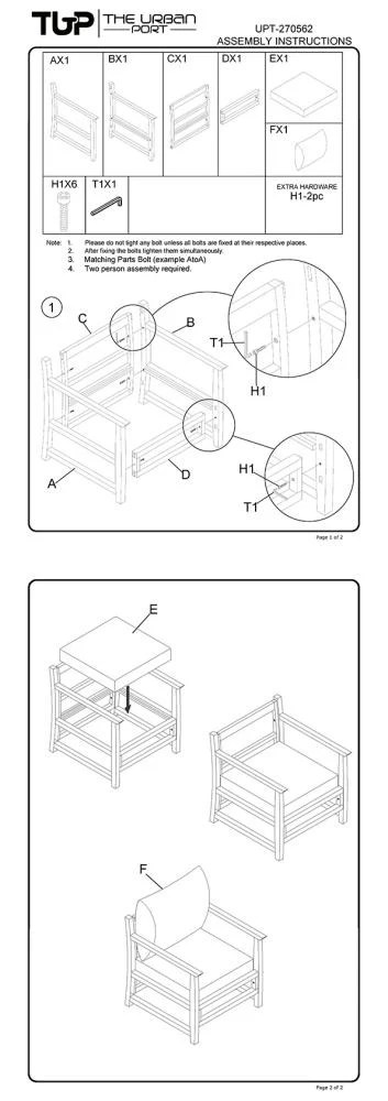 mini_UPT-270563-Assembly-Instructions Malibu Mango Wood Accent Chair, Blue & Black, 27 Inch, Handcrafted, Pillow Back, Open Frame, Living Room Chair