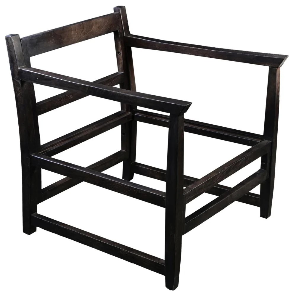 Malibu Mango Wood Accent Chair, Blue & Black, 27 Inch, Handcrafted, Pillow Back, Open Frame, Living Room Chair