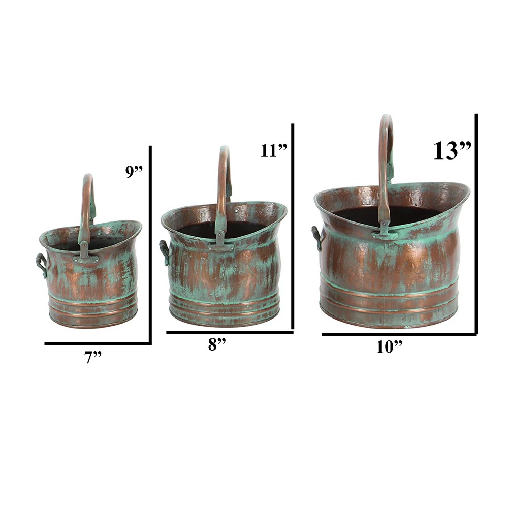 Rustic Metal Planters Set, Green Patina, 3 Sizes