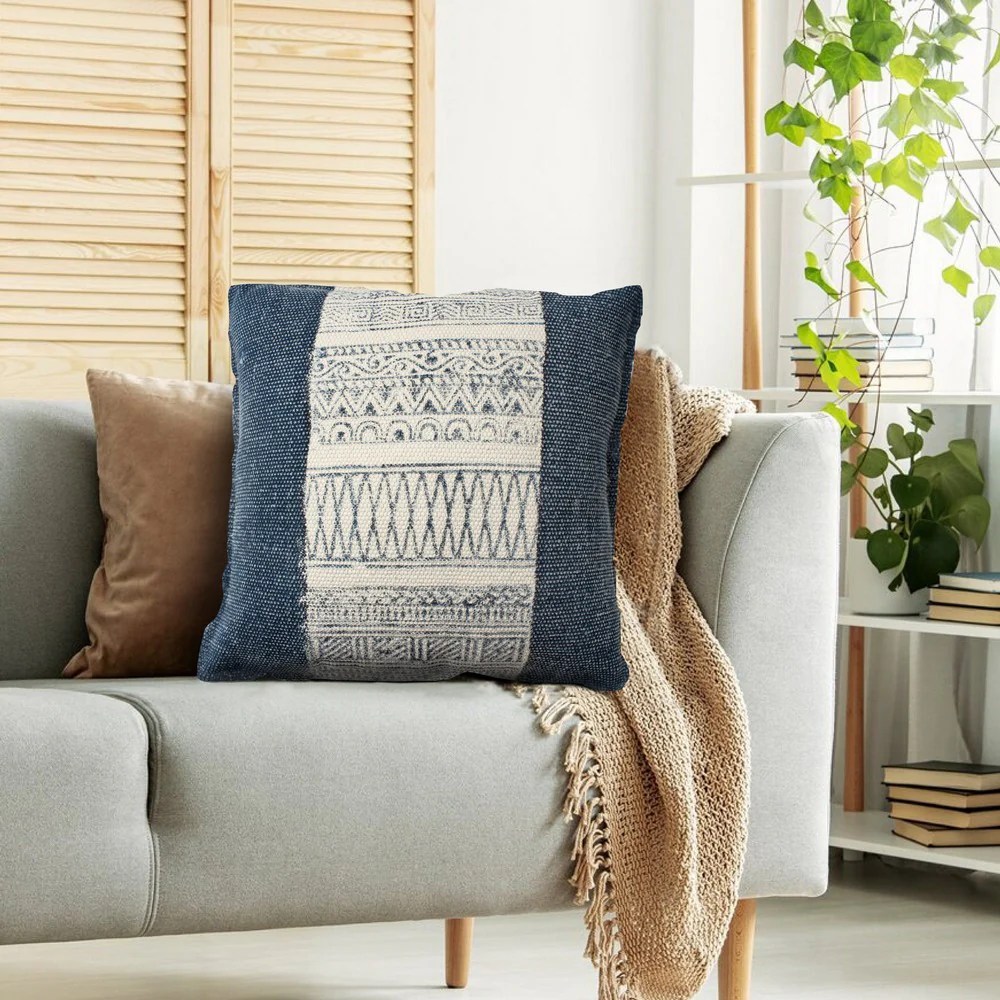 Handwoven Kilim Throw Pillows, 18x18, White Blue, Set of 2