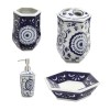 BM200607 Blue White Porcelain Bathroom Accessory Set, Floral Design