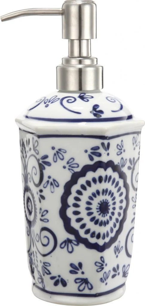 Blue White Porcelain Bathroom Accessory Set, Floral Design