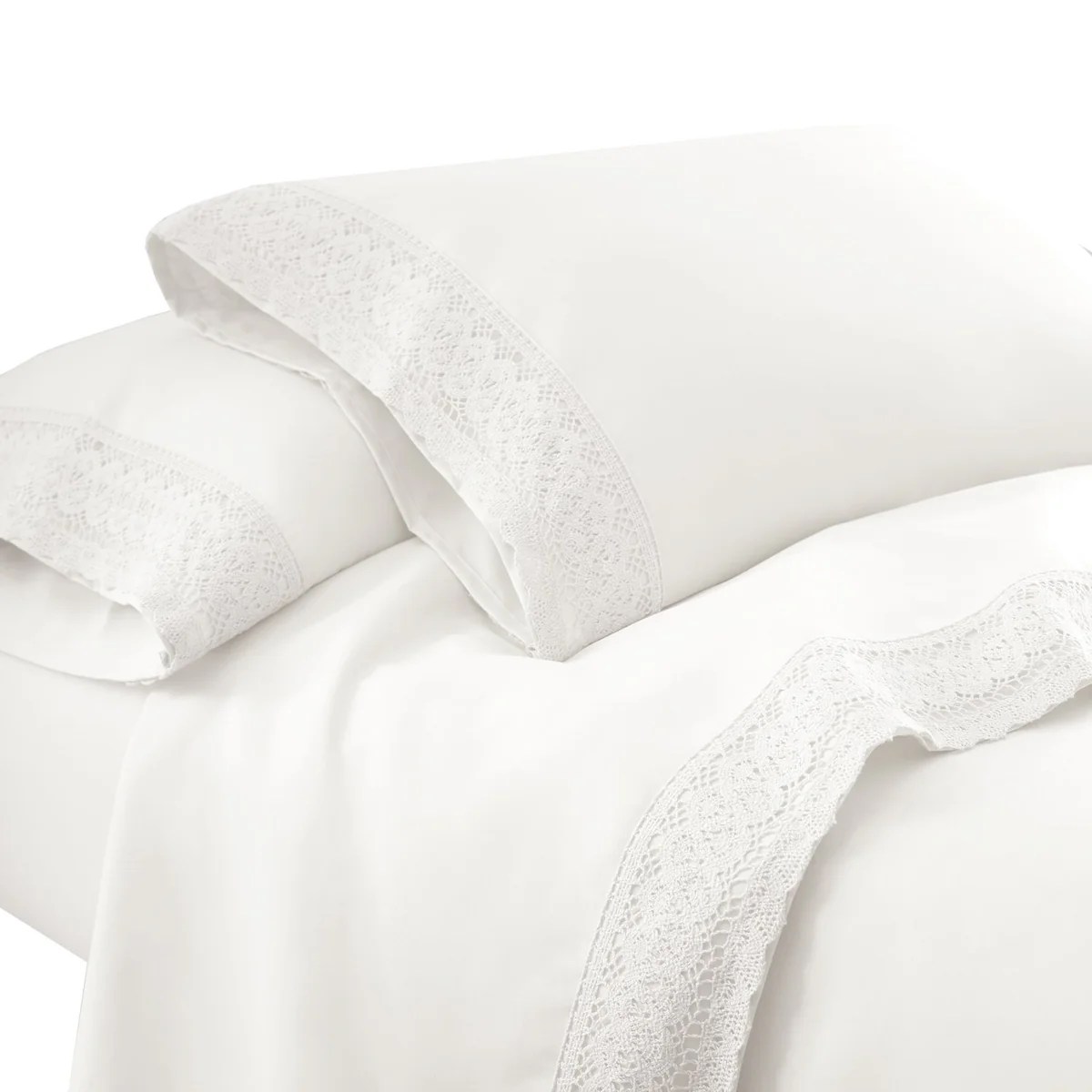White Crochet Lace Twin Sheet Set, Microfiber, 3-Piece