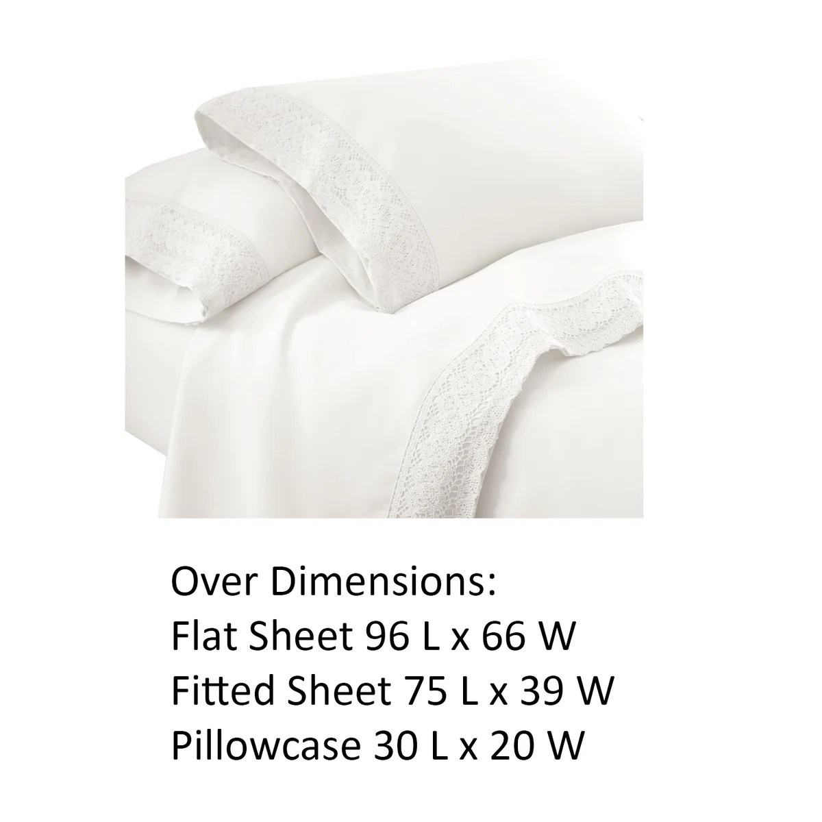 White Crochet Lace Twin Sheet Set, Microfiber, 3-Piece