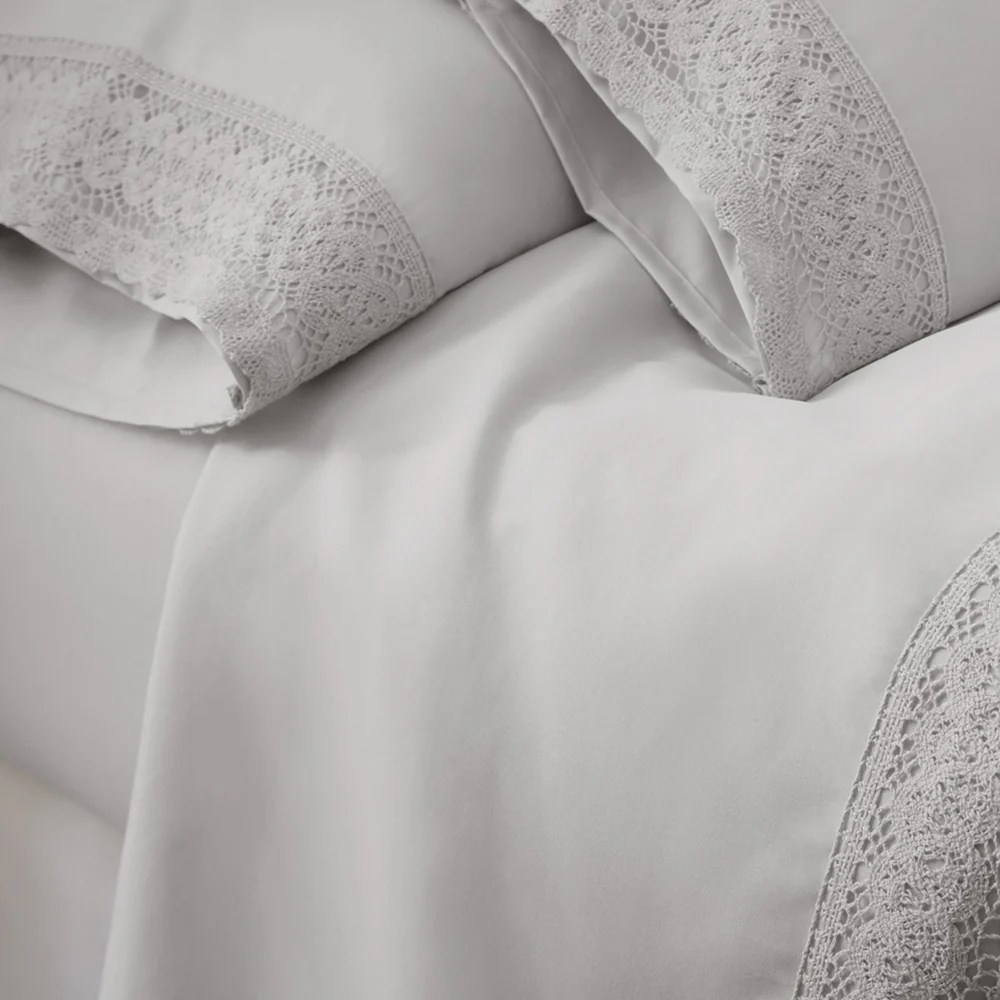 Luxury Microfiber Sheet Set, Gray, Full, Crochet Lace
