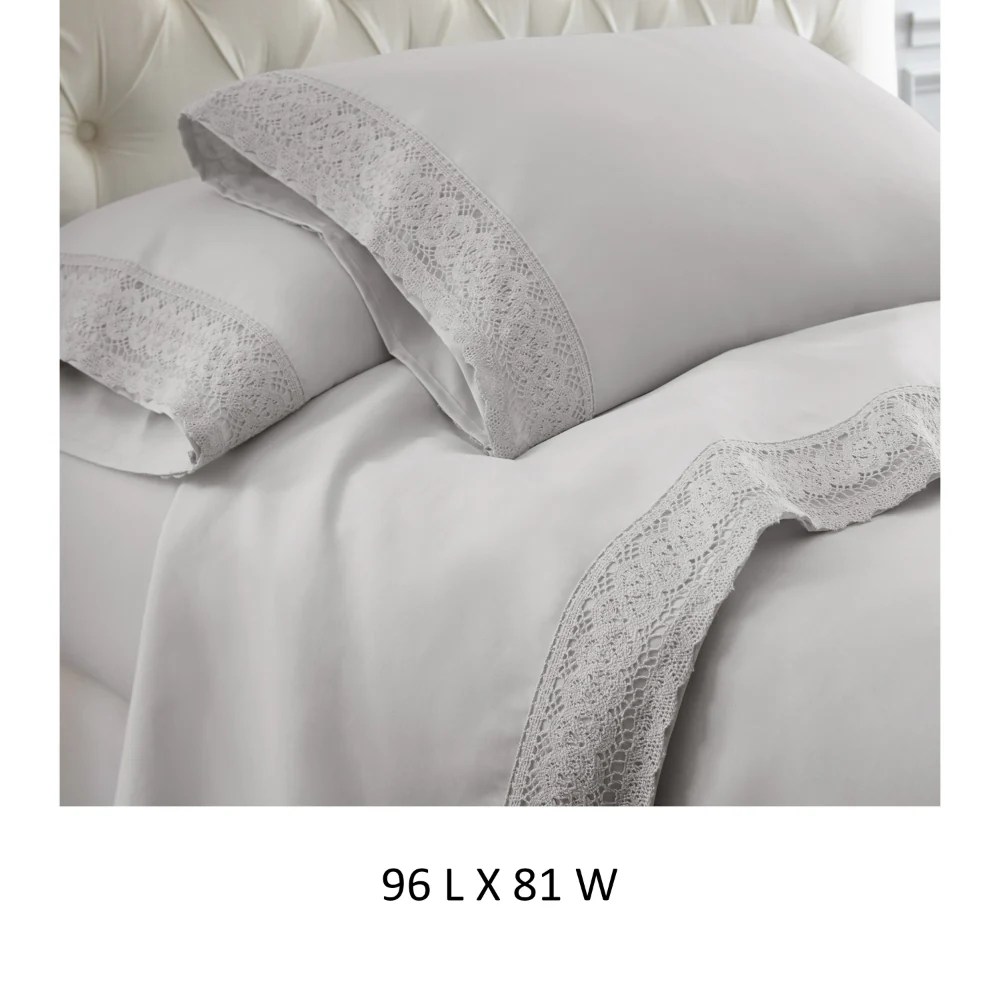 Luxury Microfiber Sheet Set, Gray, Full, Crochet Lace