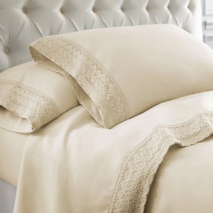 Cream Microfiber Sheet Set, Full, Crochet Lace, 4-Piece