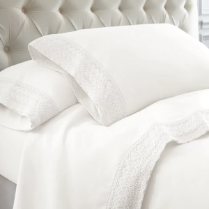 Luxury White Microfiber Sheet Set, Full, Crochet Lace