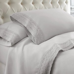 Queen Microfiber Sheet Set, Gray, Crochet Lace, 4-Piece
