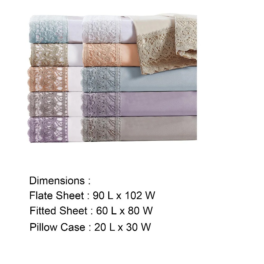 Queen Microfiber Sheet Set, White, Crochet Lace, 4-Piece