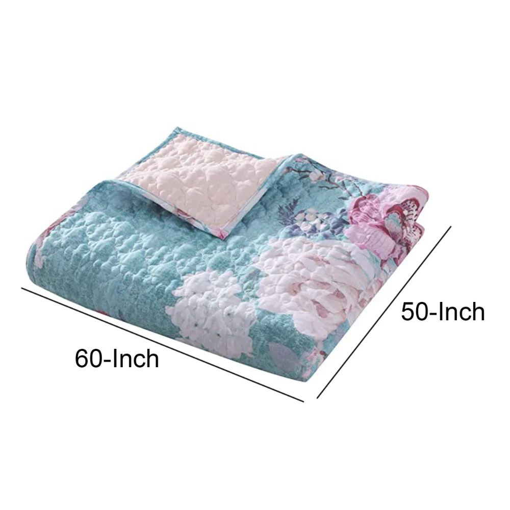 Soft Floral Throw Blanket, 50x60 Inch, Blue Pink White