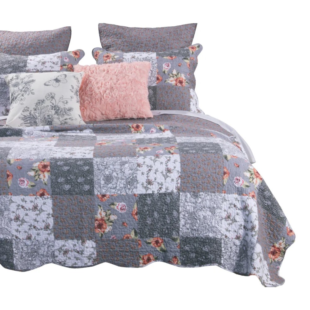 Floral Microfiber Quilt Set, Multicolor, Reversible