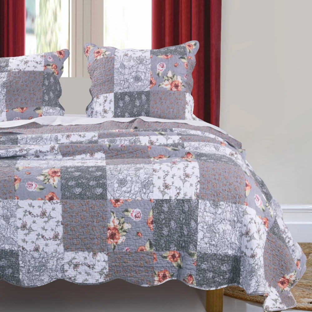 Floral Microfiber Quilt Set, Multicolor, Reversible