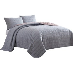 Queen Quilt Set, Gray Pink, Channel Stitched, Cotton, Polyester