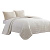 Cream Beige Queen Quilt Set, Channel Stitch, Soft Cotton Blend