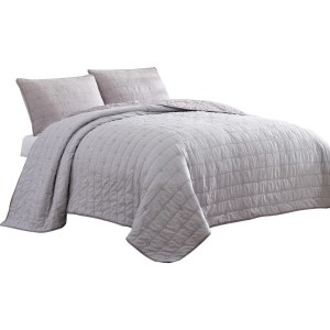 Queen Quilt Set, Light Gray, Channel Stitch, Soft Cotton Blend