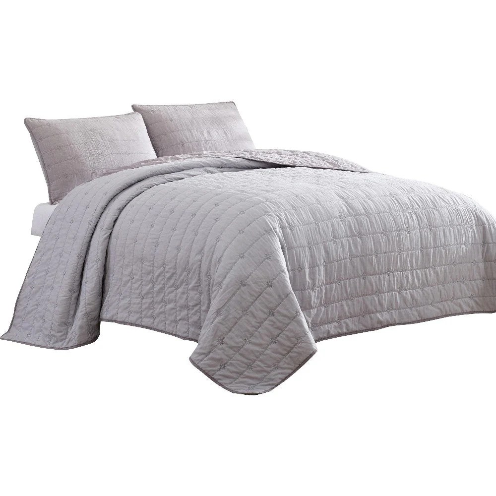 Queen Quilt Set, Light Gray, Channel Stitch, Soft Cotton Blend