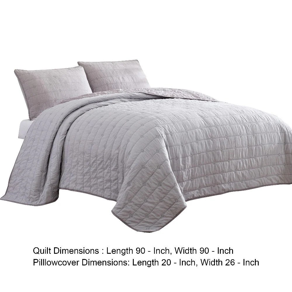 Queen Quilt Set, Light Gray, Channel Stitch, Soft Cotton Blend