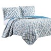 Queen Quilt Set, White Blue Embroidery, Cotton, 3 Piece