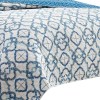 Queen Quilt Set, White Blue Embroidery, Cotton, 3 Piece