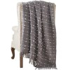 Gray Cotton Throw Blanket, Pompom Stripe, 60x70