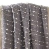 Gray Cotton Throw Blanket, Pompom Stripe, 60x70