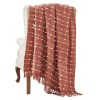 Red Cotton Throw Blanket, Pompom Stripe, 60x70 Inches