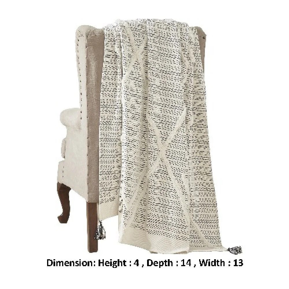 Black Cotton Throw Blanket, Diamond Pattern, 60x70 Inches