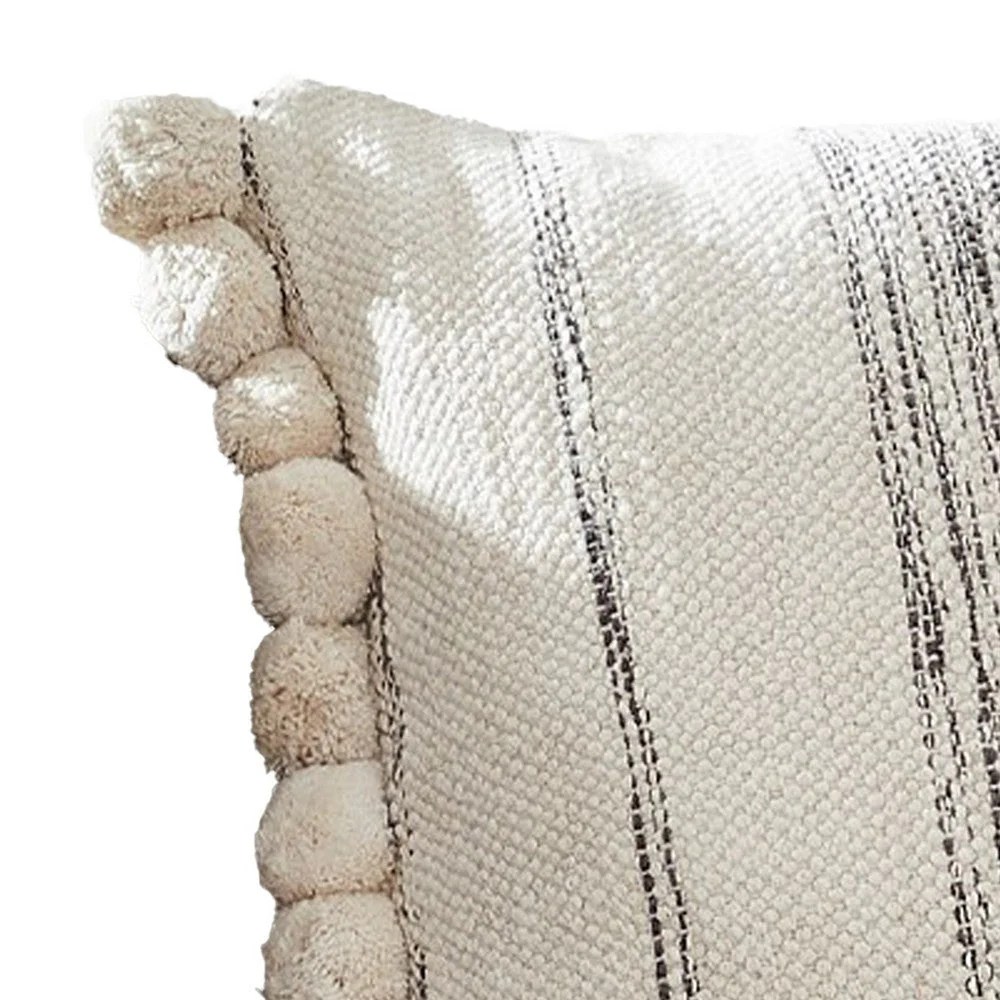 Cream Pom Pom Throw Pillow Cover, 18x18 Inch Cotton