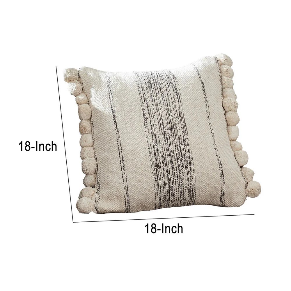 Cream Pom Pom Throw Pillow Cover, 18x18 Inch Cotton